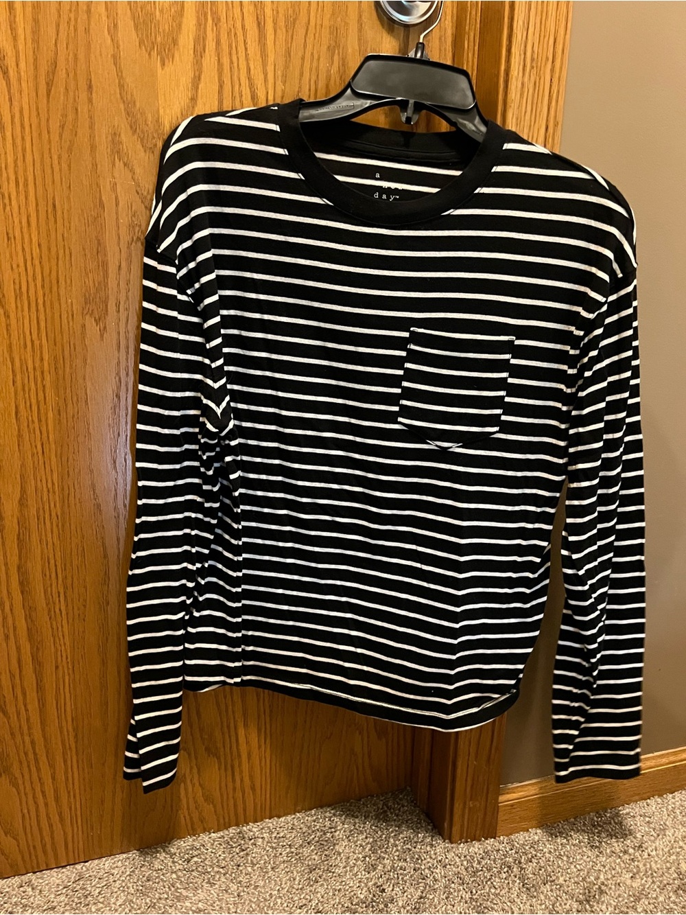 a new day Black and White Striped Crew Neck Tee